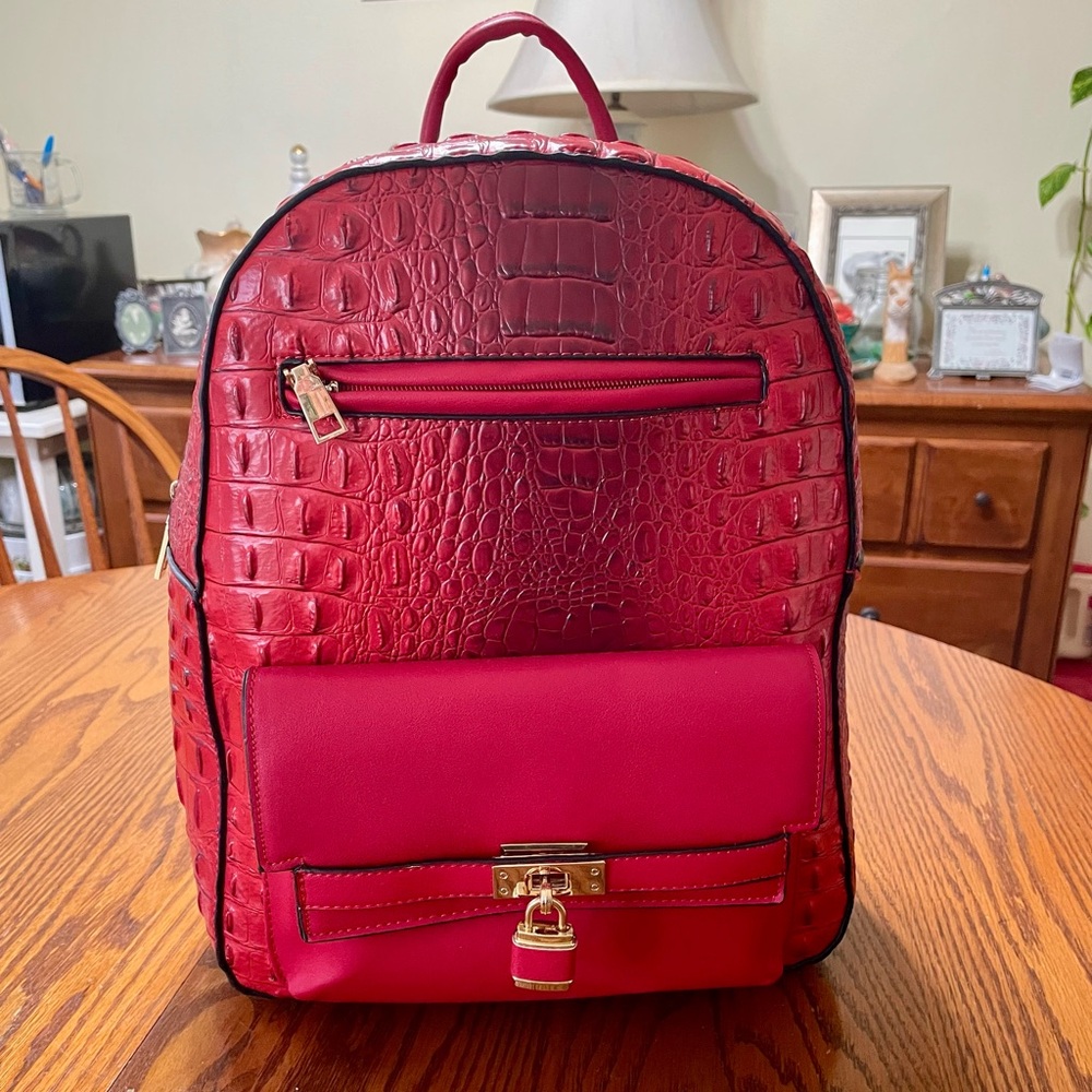 Fabriano Italia Leather Backpack Red Snakeskin Gold Hardware NWT